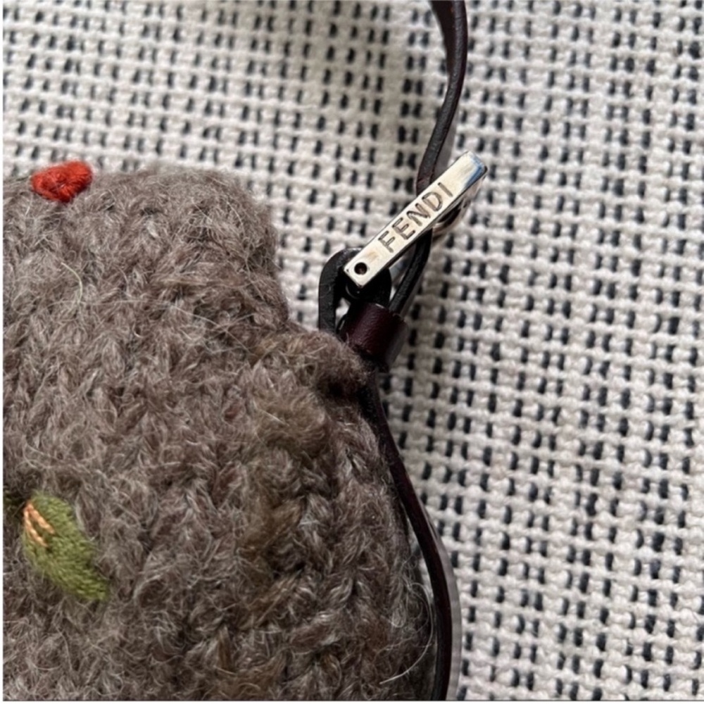 VINTAGE Fendi Baguette Knit Floral Crochet Brown Orange Green - Picture 8 of 13